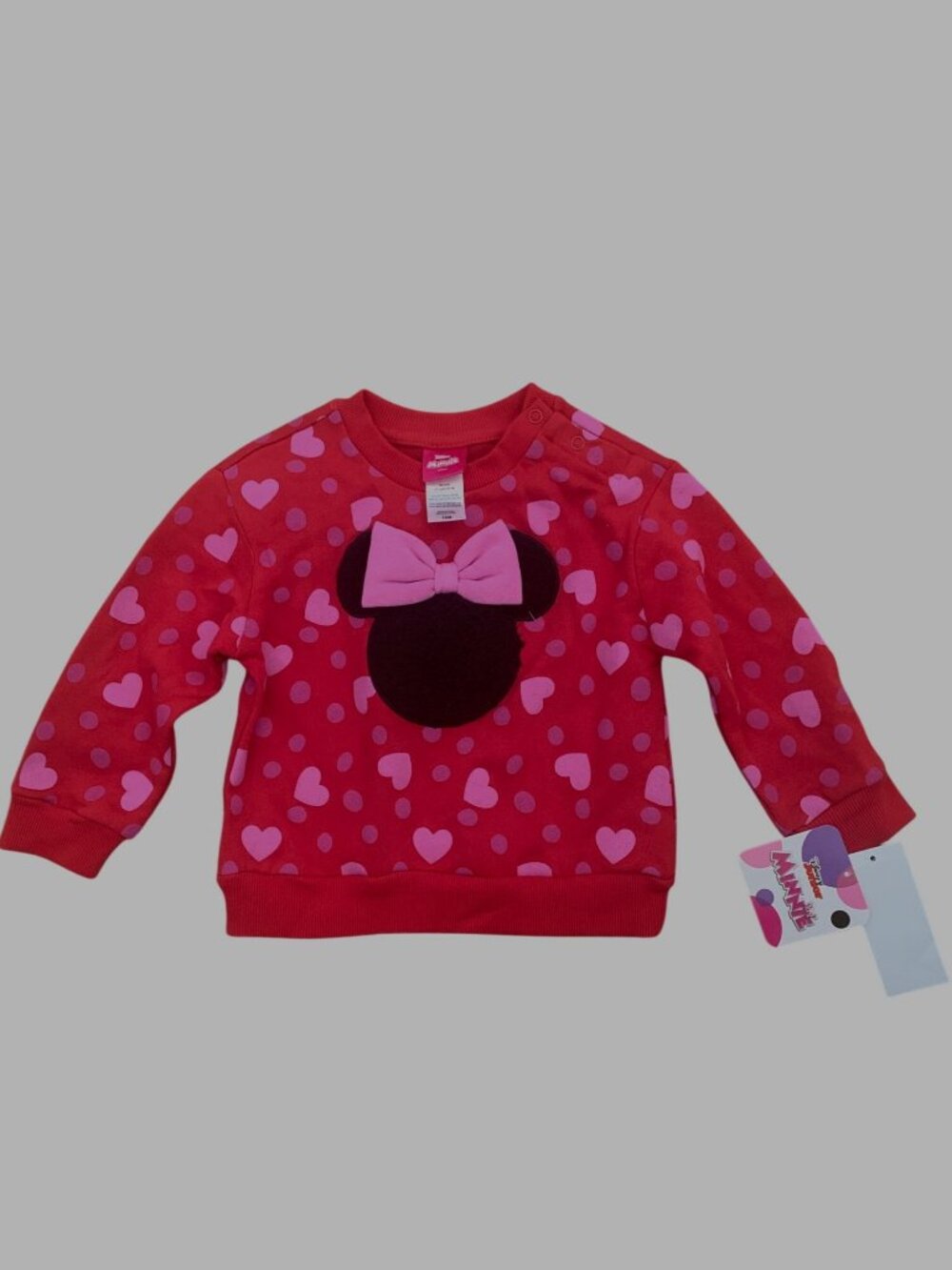 Disney Minnie Mouse Toddler Sweatshirt Red 18M Heart Print Pink Bow Cotton Blend